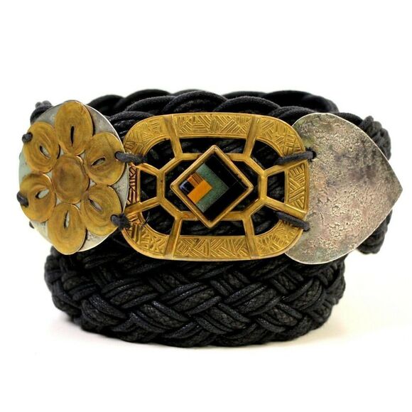 MOROCCO STYLE BRAIDED BLACK CORD 1 3/4"Wd CASUAL DRESS WOMEN'S BELT Sz M (53D - Picture 1 of 8